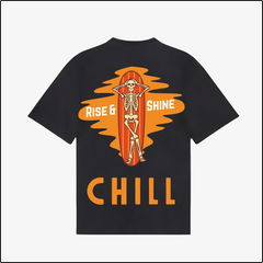 Rise & Shine Chill Skeleton Surfboard Tshirt