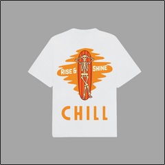 Rise & Shine Chill Skeleton Surfboard Tshirt