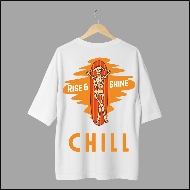 Rise & Shine Chill Skeleton Surfboard Tshirt